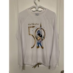 Walt Disney World 50th Anniversary Mickey Long Sleeve White Pullover Women Large